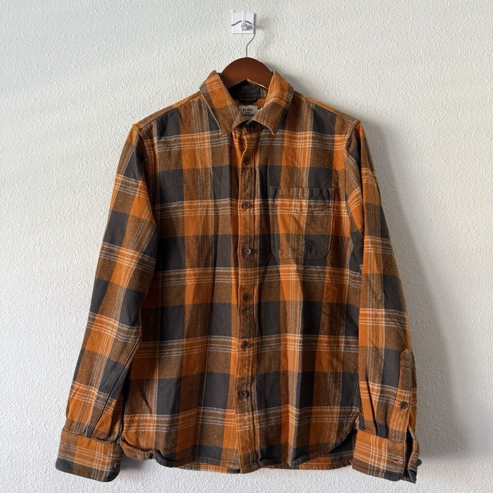 Flint & Tinder Jackson Flannel Shirt Orange Rust Plaid Rugged Gorpcore Cabin M